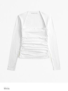 White Square Neck Ruched Long Sleeve Ava Top - Abercrombie & Fitch size S